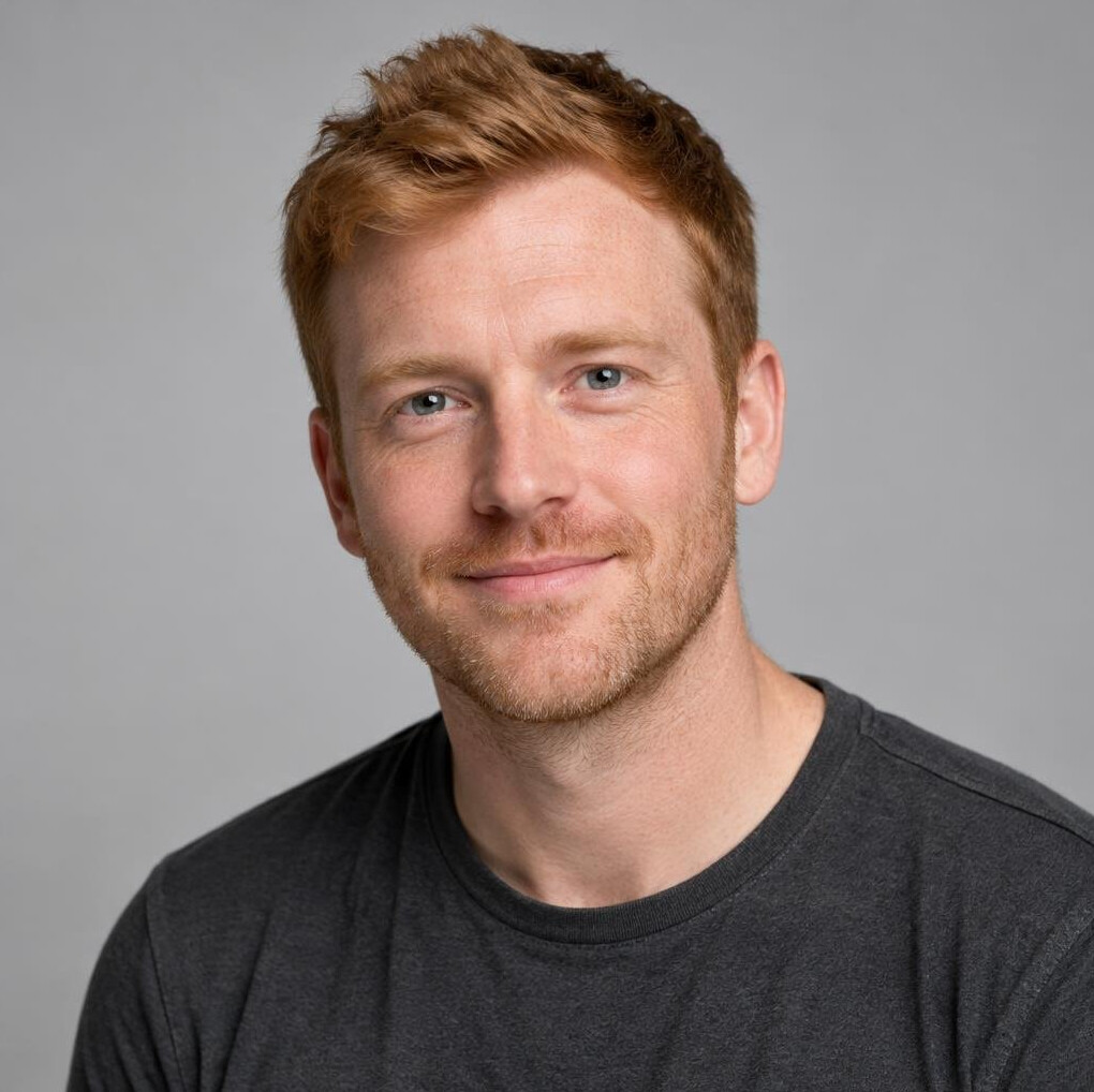 Portrait of a young man with short red hair, lighting designer